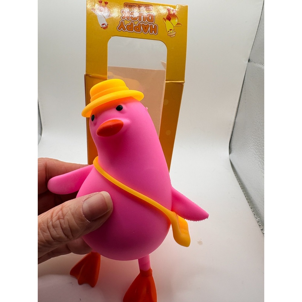 Happy Duck Squishy Pink Duck with Yellow Hat